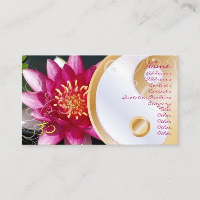 PixDezinesFuschia lotus + pearly swirls + yin yang Business Card (Front)