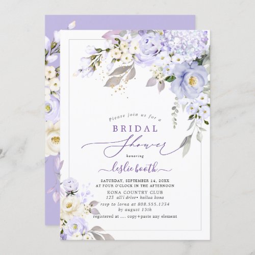 PixDezinesH2  Purple Hydrangea Roses Bridal Shower Invitation