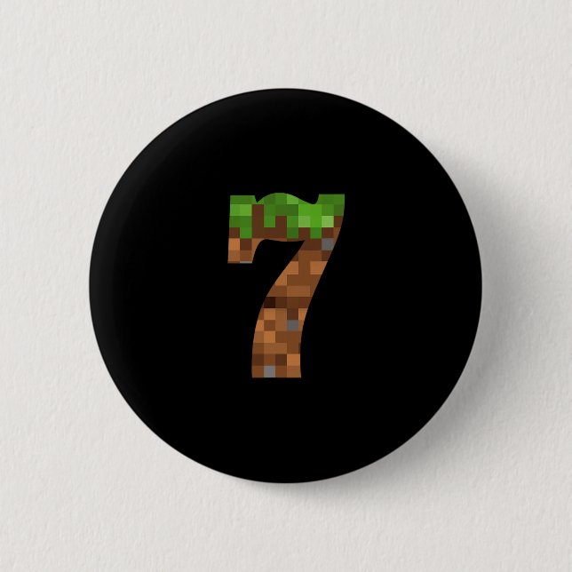 Pixel 7yr Birthday Number Seven 7 Year Old 7th Vid Button (Front)
