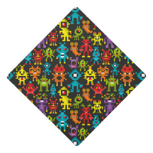 Pixel 8bit monsters graduation cap topper