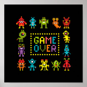 Pixel 8bit monsters poster