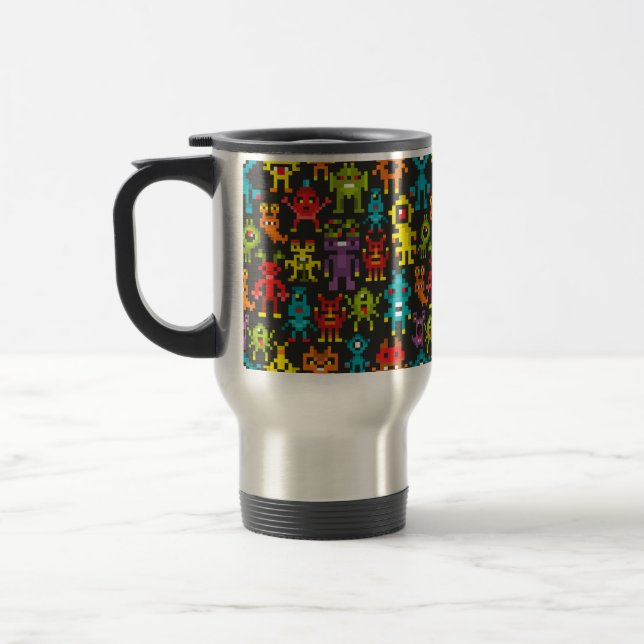 Pixel 8bit monsters travel mug (Left)