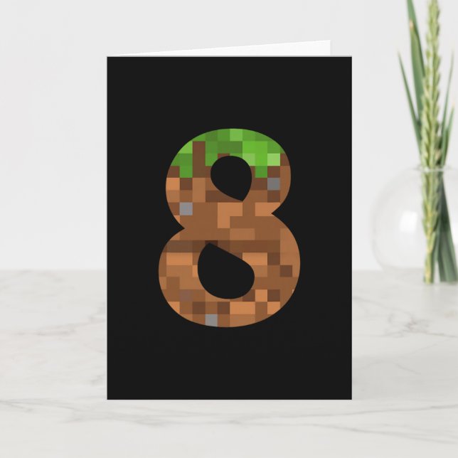 Pixel 8yr Birthday Number Eight 8 Year Old 8th Vid Card (Front)