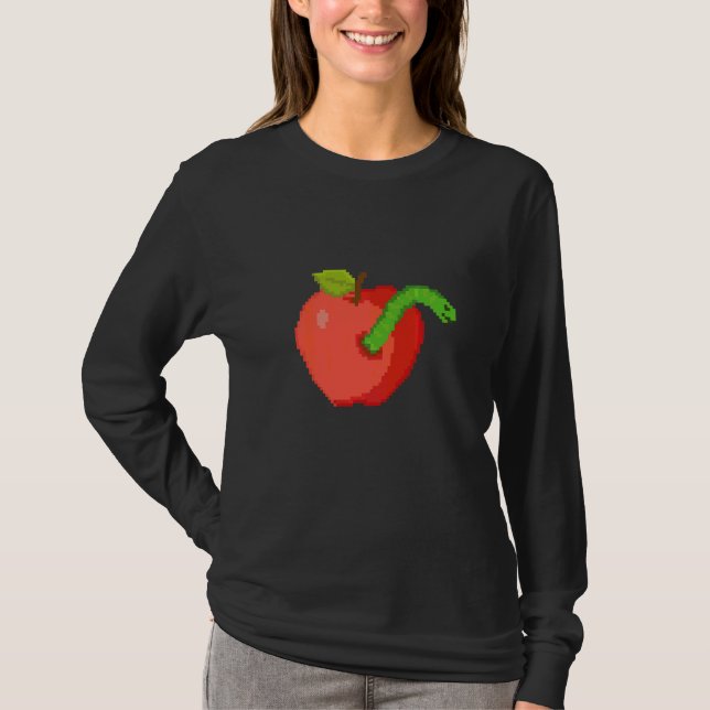 Pixel  Apple With Worm Inside T-Shirt (Front)