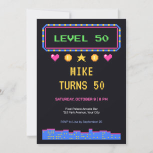 Pixel Arcade Retro 50th Birthday Invitation