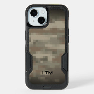 Pixel army camo pattern custom monogram Otterbox iPhone 15 Case