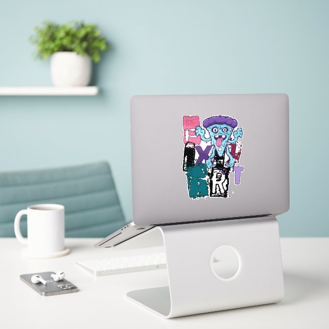 Pixel art and blue monster sticker (Laptop On Desk)
