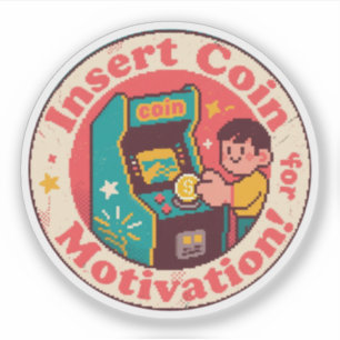 Pixel Art Arcade Coin Badge – Gaming Inspiration Sticker