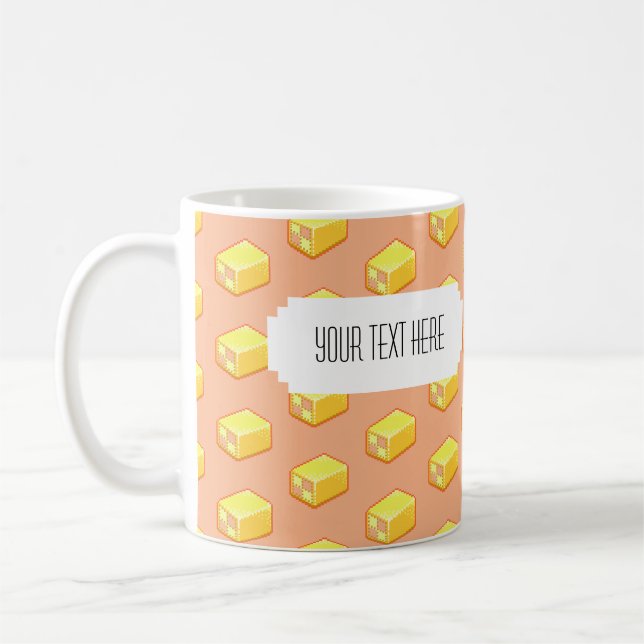Pixel Art Battenberg Cake Pattern with Label Coffee Mug (Left)