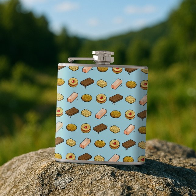Pixel Art Biscuit and Cookie Selection Pattern Hip Flask (Creator Uploaded)