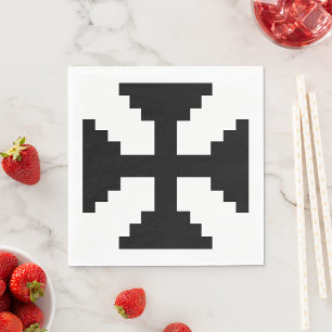Pixel Art Black Cross Symbol  Napkins