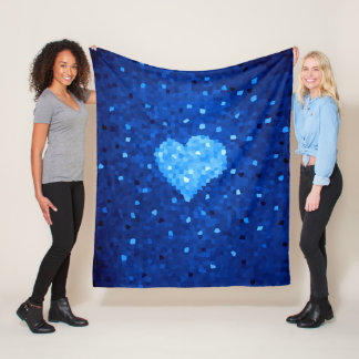 Pixel Art Blue Heart Retro Gamer Love Fleece Blanket