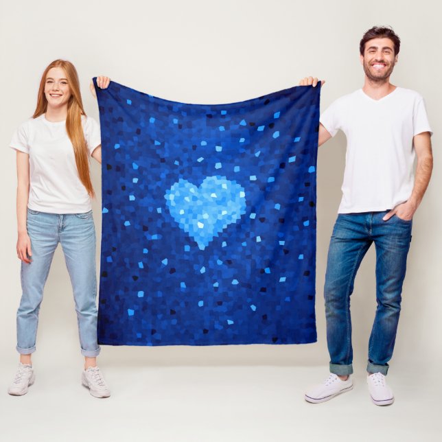 Pixel Art Blue Heart Retro Gamer Love Fleece Blanket (In Situ)