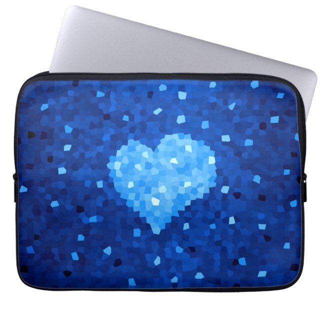 Pixel Art Blue Heart Retro Gamer Love Laptop Sleeve (Front)