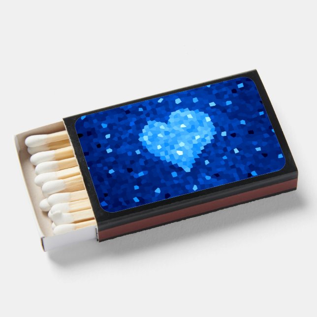 Pixel Art Blue Heart Retro Gamer Love Matchboxes (Front Open)