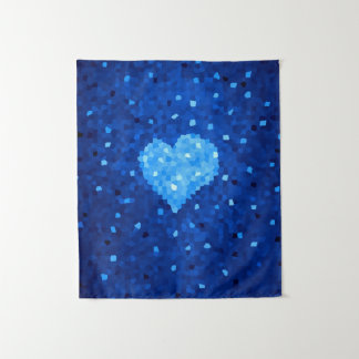 Pixel Art Blue Heart Retro Gamer Love Tapestry