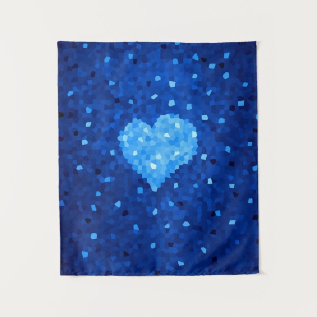 Pixel Art Blue Heart Retro Gamer Love Tapestry (Front)