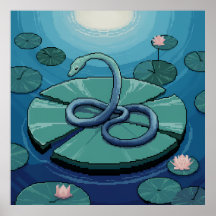 Pixel Art Blue Snake on Lily Pad