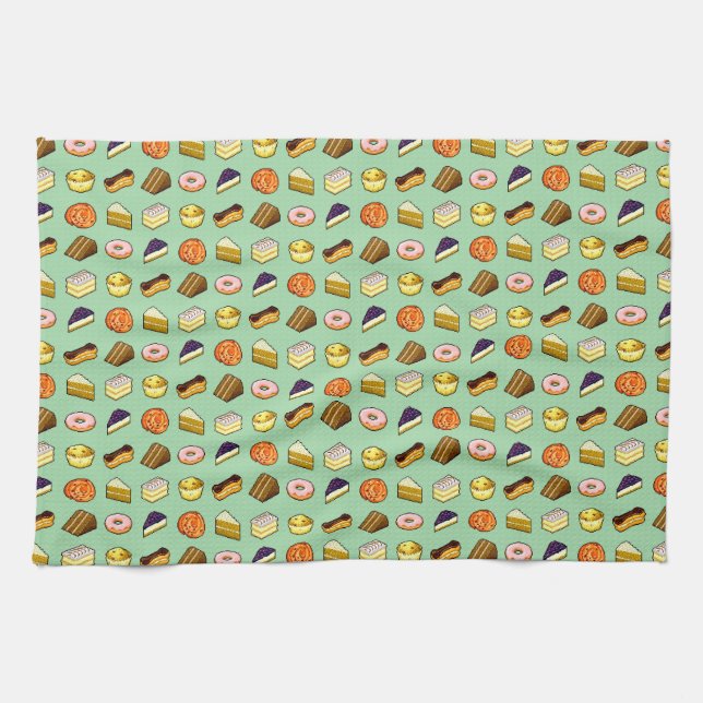 Pixel Art Cakes and Pastries Pattern Kitchen Towel (Horizontal)