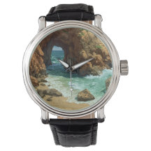 Pixel art cave on the beach clock