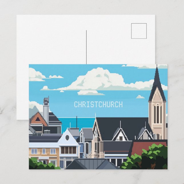 Pixel Art Christchurch New Zealand Postcard (Front/Back)