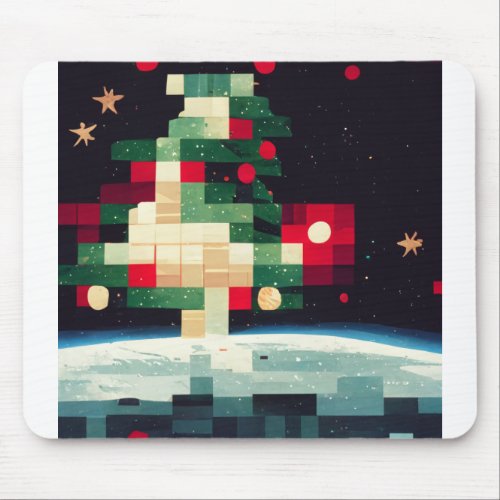 Pixel Art Christmas Gift with Christmas Tree Mouse Pad
