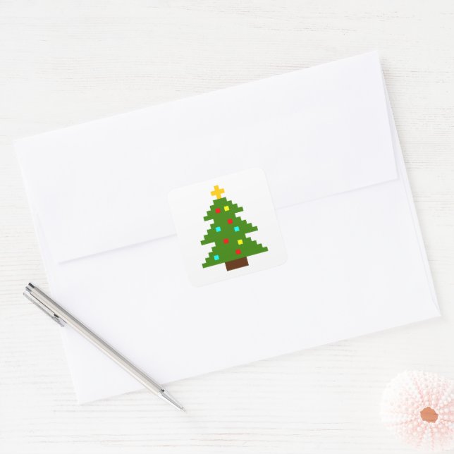 Pixel Art Christmas Tree Square Sticker (Envelope)