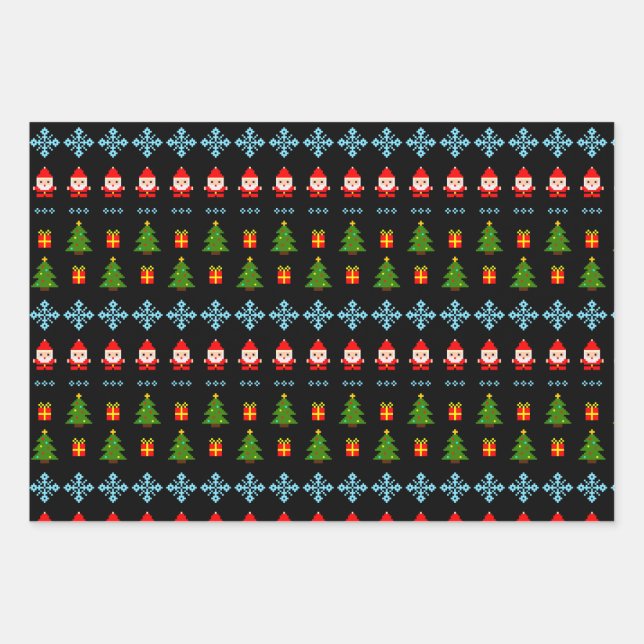 Pixel Art Christmas Wrapping Paper Sheets (Front)