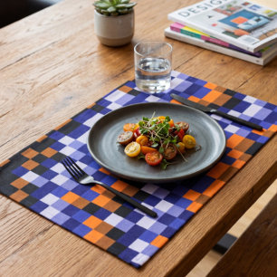 Pixel Art Cloth Placemat – Blues, Orange & Earth