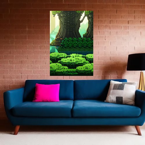 Pixel art cool green forest  AI Art Poster