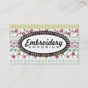 Pixel art cross stitch sewing embroidery flowers business card