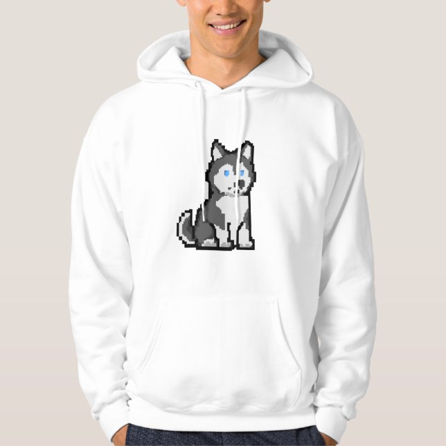  Pixel Art Curious Husky Hoodie (Front)