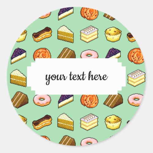 Pixel Art Delicious Cakes Pattiserie Pattern Classic Round Sticker