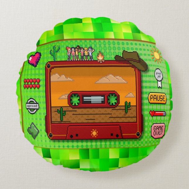 Pixel art denim  round pillow (Front)