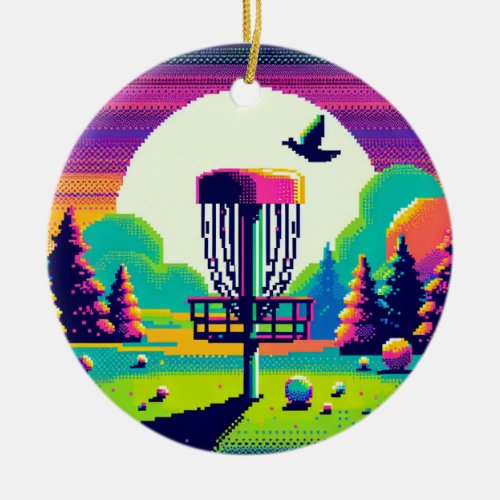 Pixel Art Disc Golf Course Ceramic Ornament