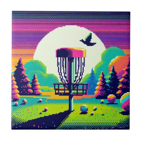 Pixel Art Disc Golf Course Ceramic Tile