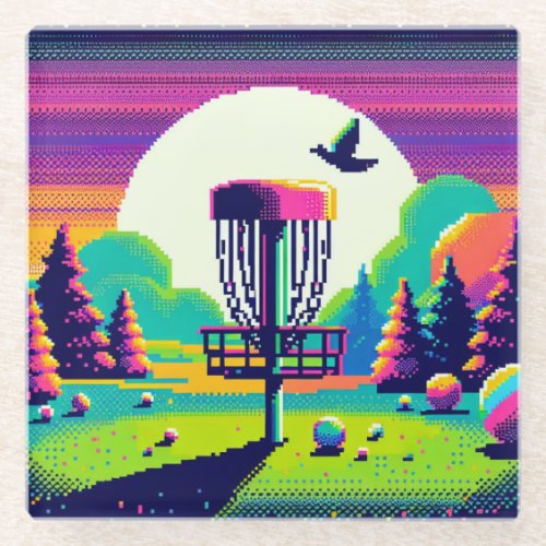 Pixel Art Disc Golf Course Glass Coaster