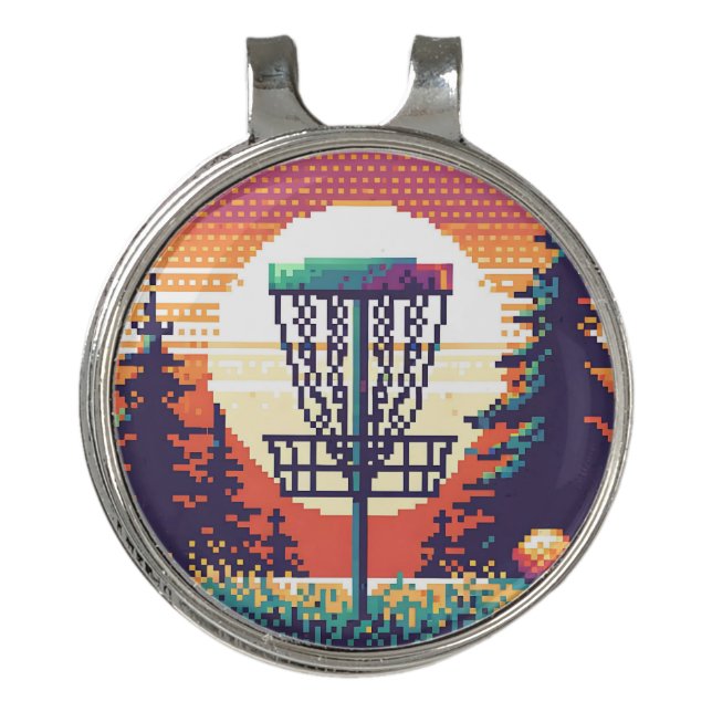 Pixel Art Disc Golf Course Golf Hat Clip (Front)
