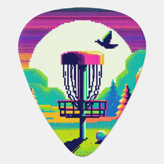 Pixel Art Disc Golf Course Guitar Pick (Front)