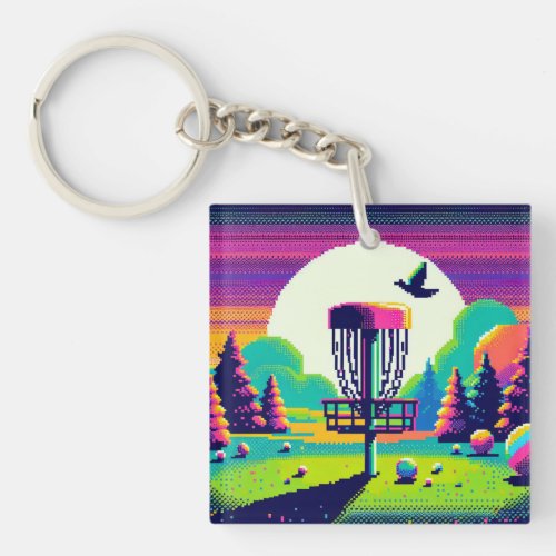 Pixel Art Disc Golf Course Keychain