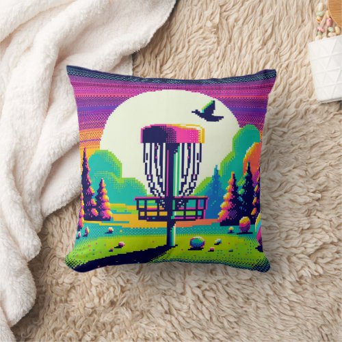 Pixel Art Disc Golf Course Throw Pillow