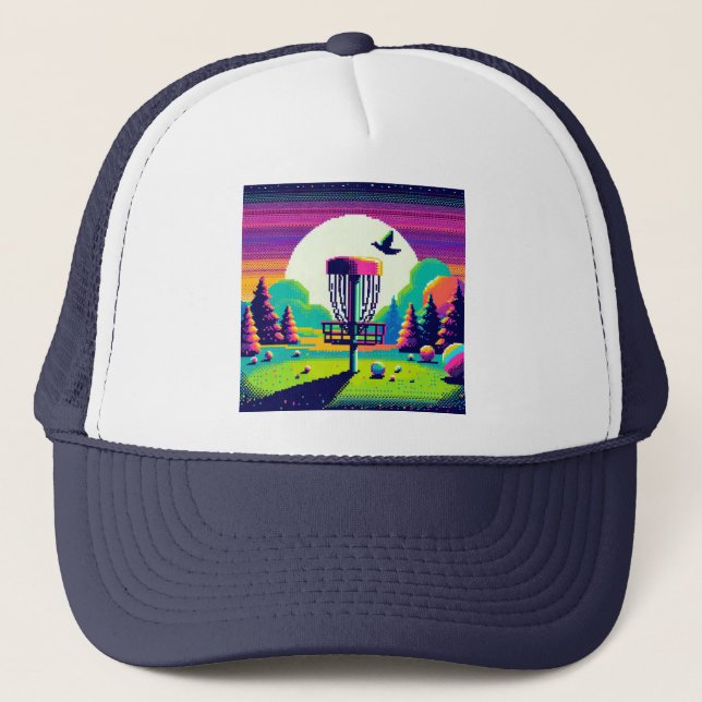 Pixel Art Disc Golf Course Trucker Hat (Front)