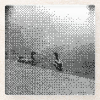 pixel art ducks glass coaster