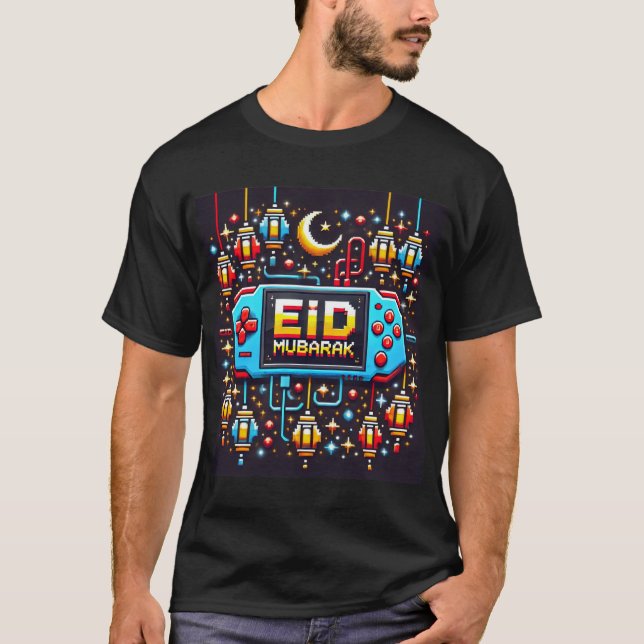 Pixel Art Eid Mubarak Gaming Mens Tshirt (Front)