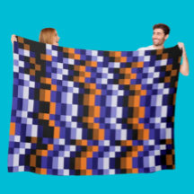 Pixel Art Fleece Blanket – Blues, Orange & Earth 