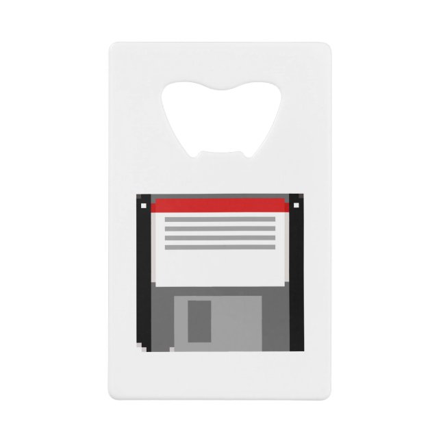 Pixel art floppy disk credit card bottle opener (Front)