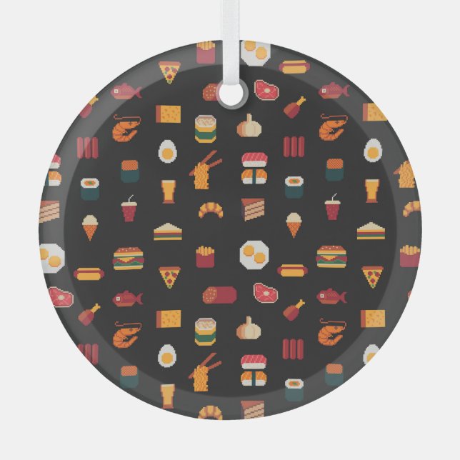 Pixel art food, seamless texture. glass ornament (Front)