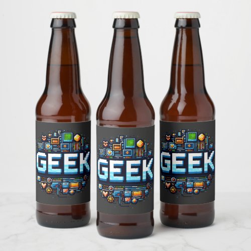 Pixel art for geeks beer bottle label