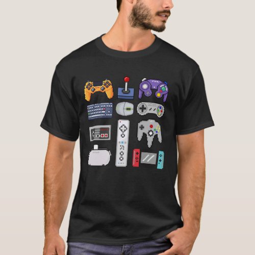 Pixel art game controllers gamepad gamers T_Shirt