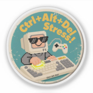 Pixel Art Gamer Rebooting Bad Vibes Badge Sticker